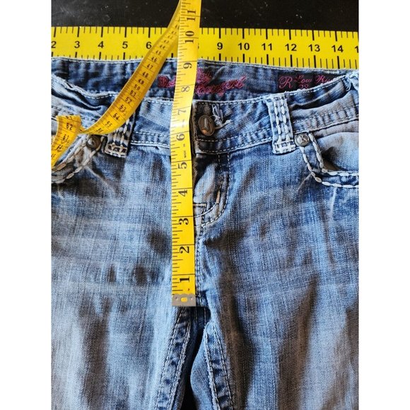 WOMEN'S JUNIORS 28X34 LIGHT WASH BOOT CUT STUDDED LOW RISE JEANS COWGIRL - Picture 6 of 10